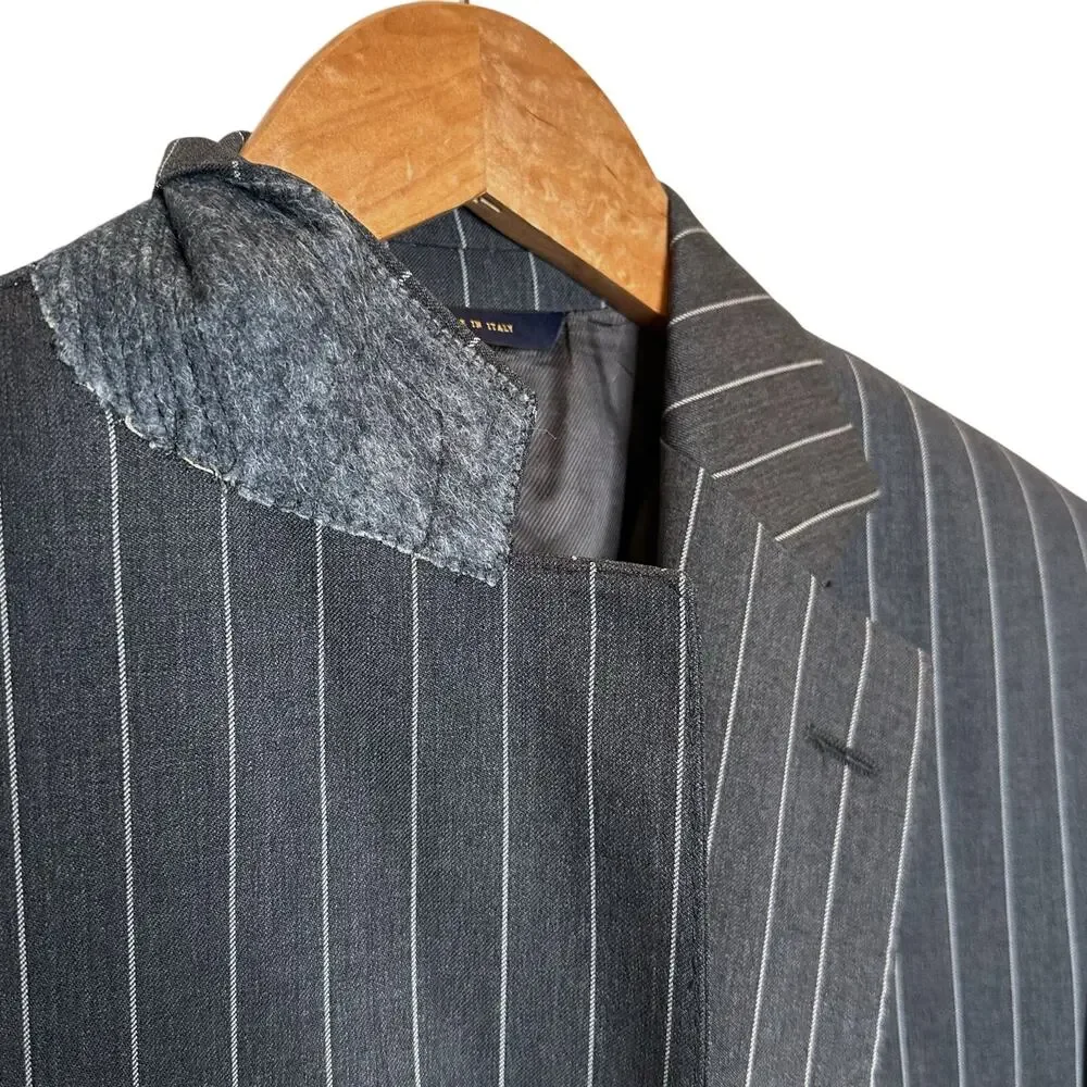 Brooks Brothers Regent Fit Wool Pinstripe 1818 Suit Blazer 40L Grey White Italy